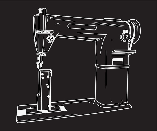 Naaimachine lijn kunst illustratie op zwarte achtergrond