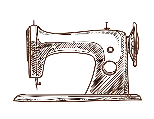 Naaister gereedschap naaimachine geïsoleerde schets handgemaakte kleding