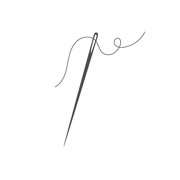 Vector naald en draad silhouet pictogram vector illustratie kleermaker logo met naald symbool en curvy
