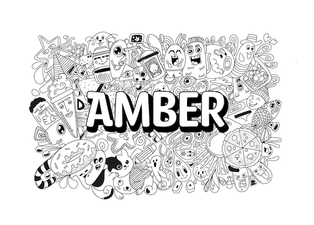 Naam Doodle Hand getekende kunst voor Amber