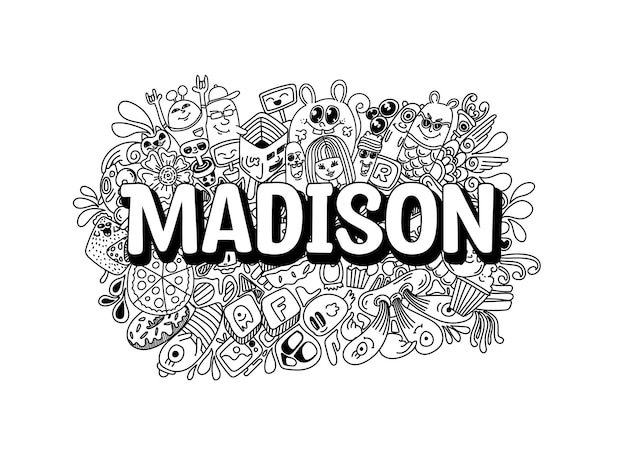 Naam Doodle Hand getekende kunst voor Madison