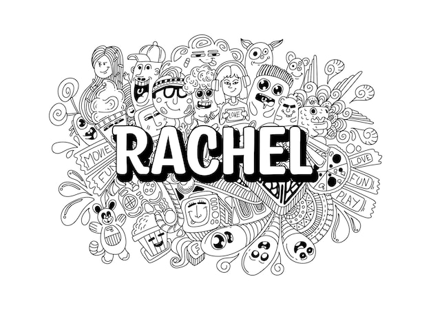 Naam Doodle Hand getekende kunst voor Rachel