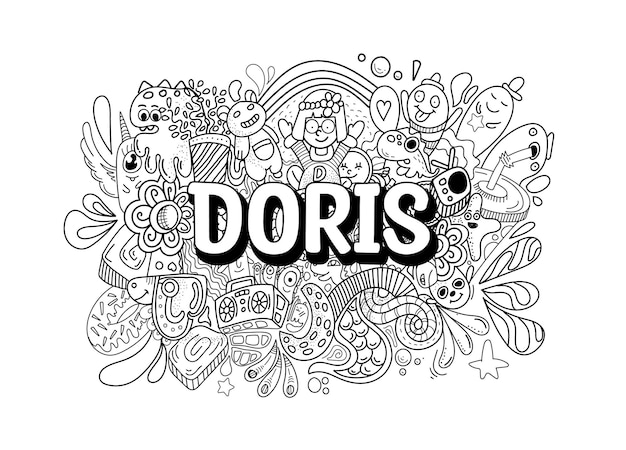 Naam doodle handgetekende kunst voor Doris