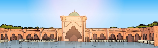 Вектор Здание мечети набави мусульманская религия рамадан карим священный месяц