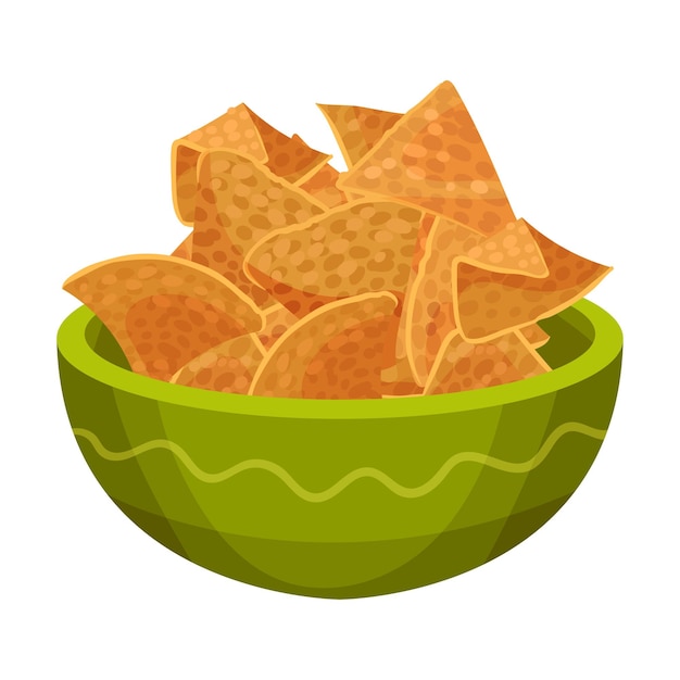 Vector nachos geserveerd in een diepe kom geïsoleerd op een witte achtergrond vector illustratie traditioneel mexicaans voedselconcept