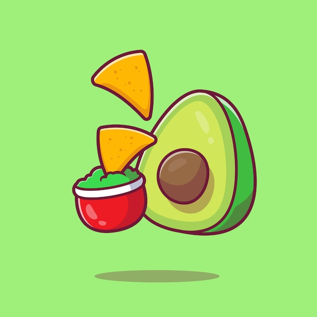 Vector nachos with avocado sauce cartoon   icon illustration. mexico food icon concept isolated  . flat cartoon style