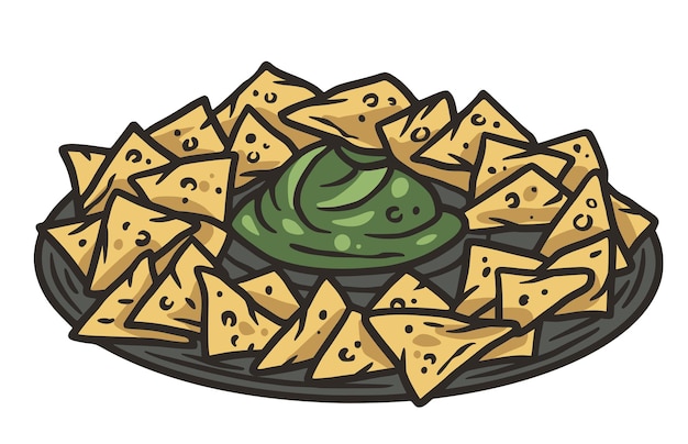 Nachos with guacamole for design. nacho latin fast food. traditional mexican food with chips