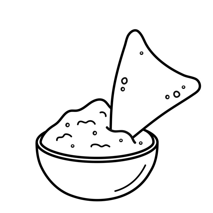 Nachos with guacamole. Traditional Mexican food. Corn tortilla chips and avocado sauce. Doodle.
