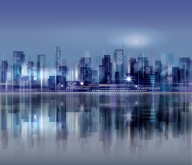 Nacht achtergrond van de stad met gloeiende lichten vector illustratie