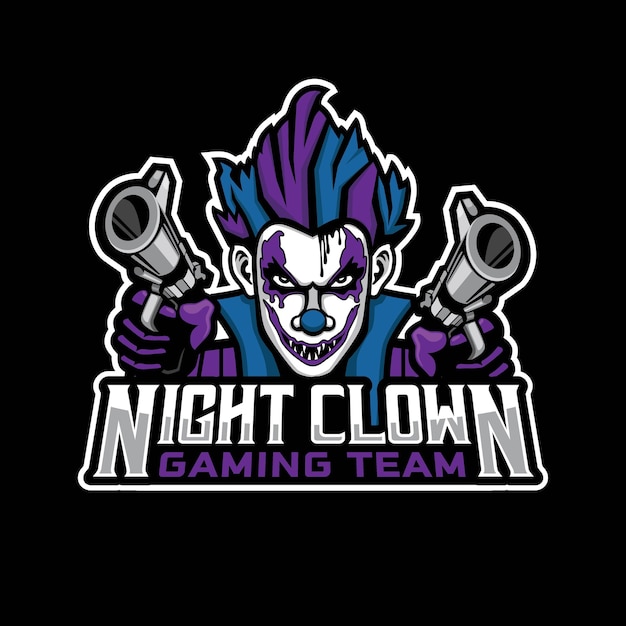 Nacht clown mascotte gaming logo ontwerp