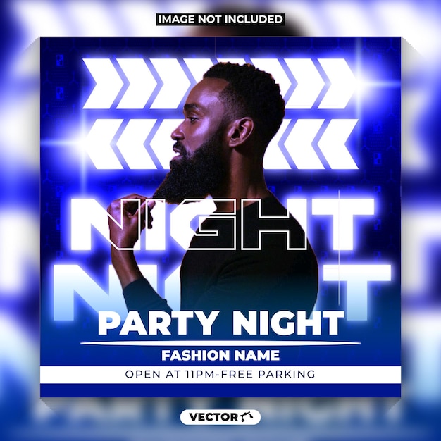 Vector nacht dj party flyer social media post of vierkante webbanner ontwerpsjabloon premium vector