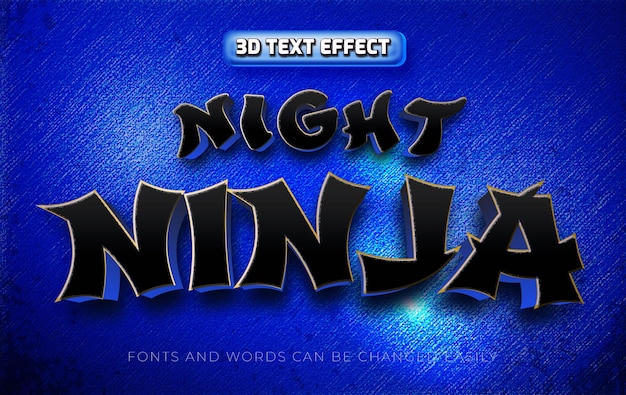 Nacht ninja blauwe 3D bewerkbare teksteffectstijl