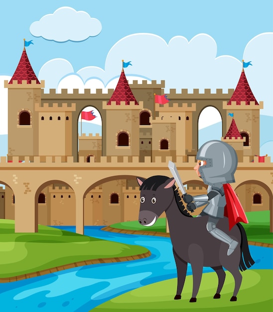 Nacht rijpaard voor kasteel