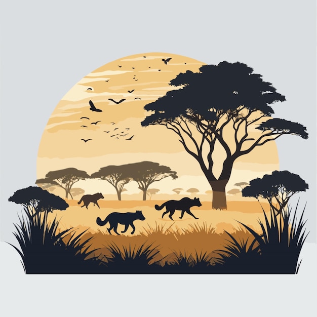 Nacht savanne landschap natuurlijke afrikaanse achtergrond vector op witte achtergrond