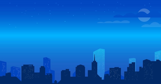 Nacht stadslandschap De stad bij nacht Vectorillustratie op een blauwe achtergrond