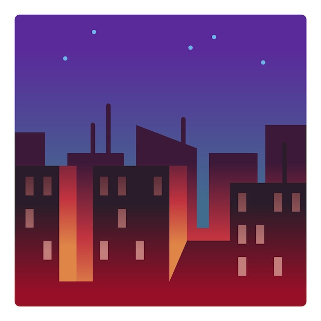 Vector nacht stadslandschap. gebouwen op donkerblauwe hemel met sterren. vector illustratie