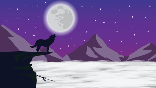 nacht wolf maan wallpaper illustratie achtergrond