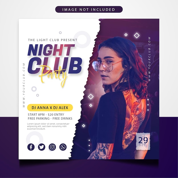 Nachtclub feest flyer social media post en webbannersjabloon