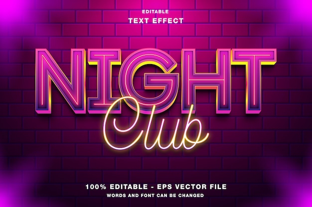 Vector nachtclub neon light bewerkbare tekst-effect