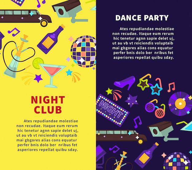 Nachtclub partij en dance party vector posters