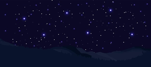 Nachtelijke hemelachtergrond met sterren en bergen