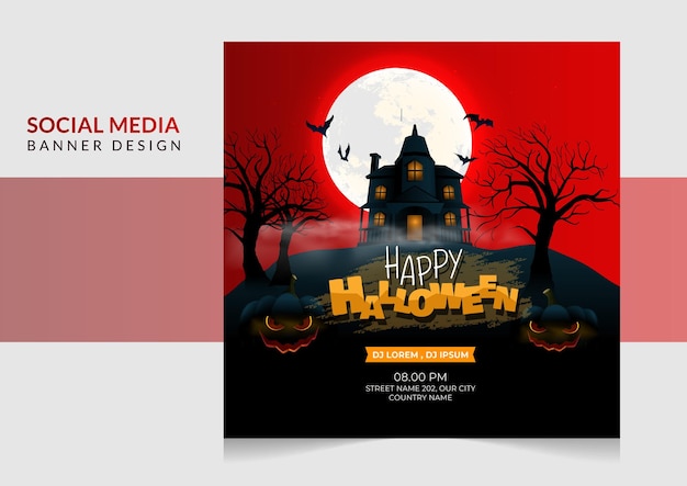 Vector nachtfeest pompoenen halloween sociale media banner ontwerpsjabloon
