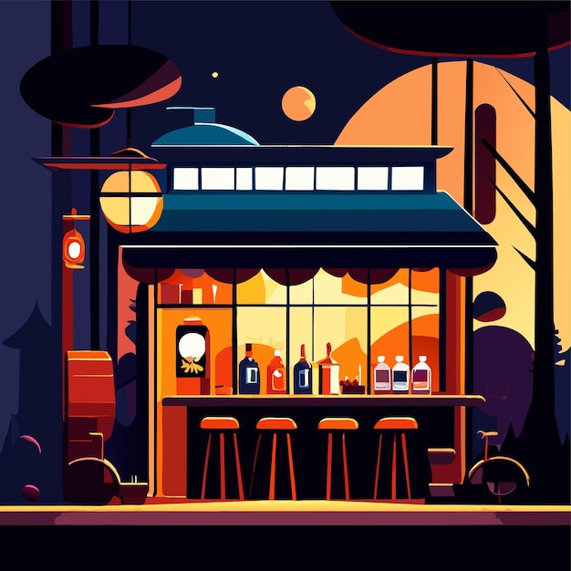 Nachtscène met drankenwinkel in het park cartoon stadsbeeld met buiten