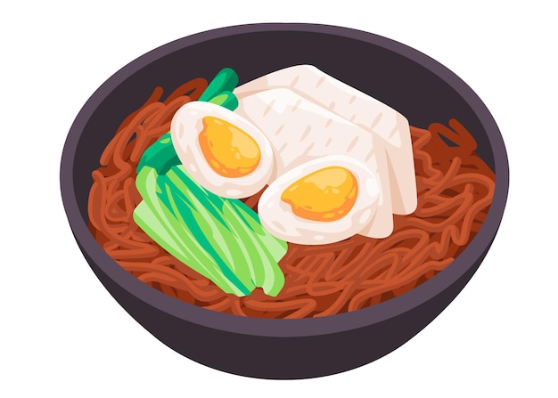 Naengmyeon kimchi noodle in a bowl with egg and vegetable south korean food dishes