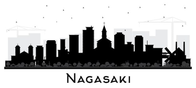 Nagasaki Japan City Skyline van silhouet met zwarte gebouwen geïsoleerd op wit Vector illustratie Nagasaki Cityscape met oriëntatiepunten