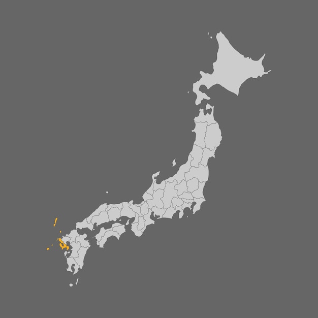 Evidenziazione della prefettura di nagasaki sulla mappa del giappone