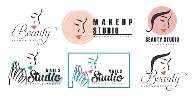 Nagel schoonheid icon set logo-ontwerp met creatieve elementstijl voor mode premium vector