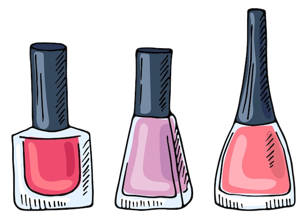 Nagellak flessen kleur doodle manicure schets geïsoleerd op witte achtergrond