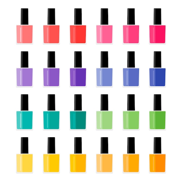 Nagellak in verschillende kleuren set. platte vectorillustratie