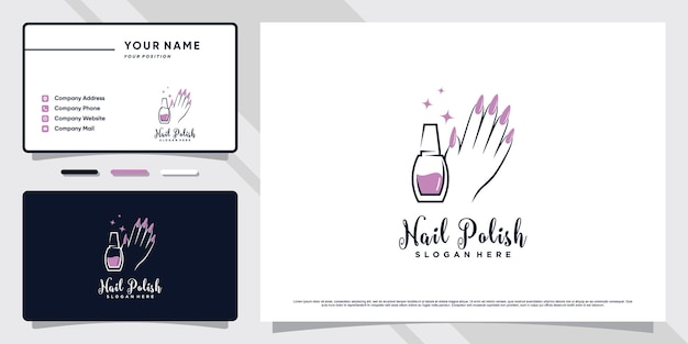 Nagellak- of nagelsalon-logo met creatief element en visitekaartjeontwerp Premium Vector