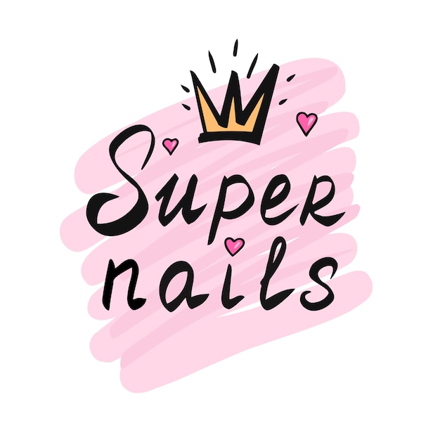 Nagels beauty logo super nagels belettering Hand getekende illustratie