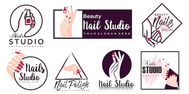 Nagelstudio-logo-ontwerpset creatieve sjablonen voor nagelstudio-schoonheidssalon