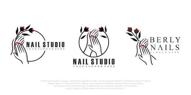 Nail art studio icon set logo design Template