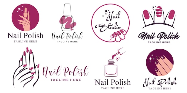 Vector nail art studio or nail polish icon set logo design template
