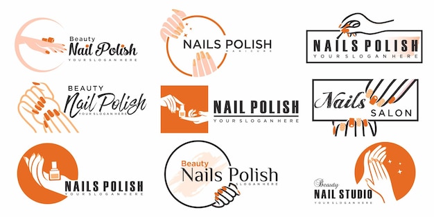 Nail beauty icon set logo design with creative element style for fashion premium vector