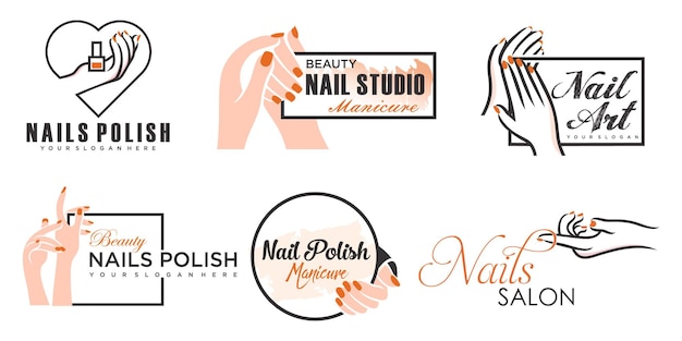 Nail beauty icon set logo design with creative element style for fashion Premium Vector