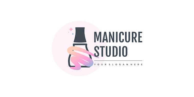 Nail beauty logo design with creative element style for fashion premium vector