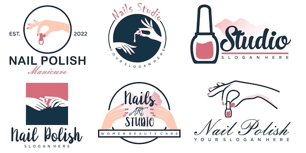 Modello di design del logo per unghie con stile astratto creativo