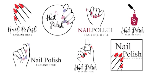 Nail polish icon set logo design template