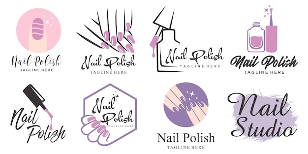 Nail polish icon set logo design template