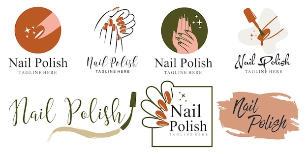 Vector nail salon icon set logo design manicure vector design nail polish and female finger logotype