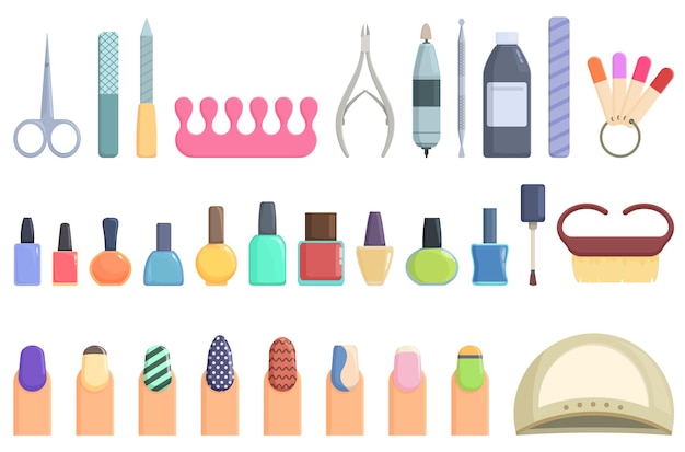 Nail service icons set cartoon vector Manicure gel