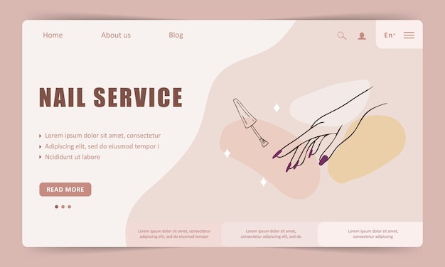 Nail service landing page template beauty logo for manicure studio or spa salon