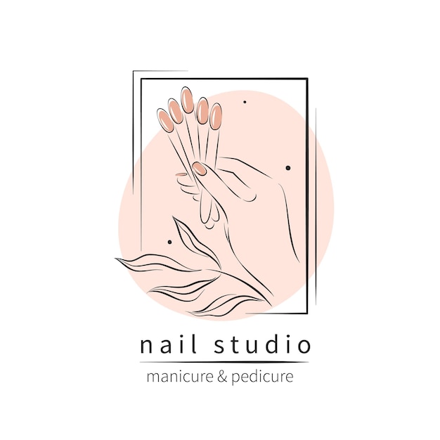 Nail studio logo Beautiful female hands with color samples nail polish