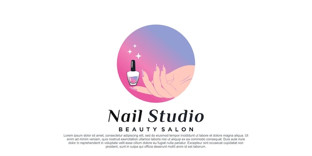 Ispirazione per il design del logo dello studio delle unghie per il salone di bellezza delle donne con un concetto creativo vettore premium