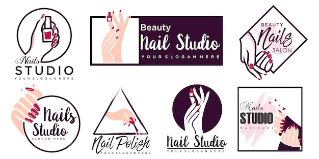 Nail studio logo design set modelli creativi per salone di bellezza nail bar